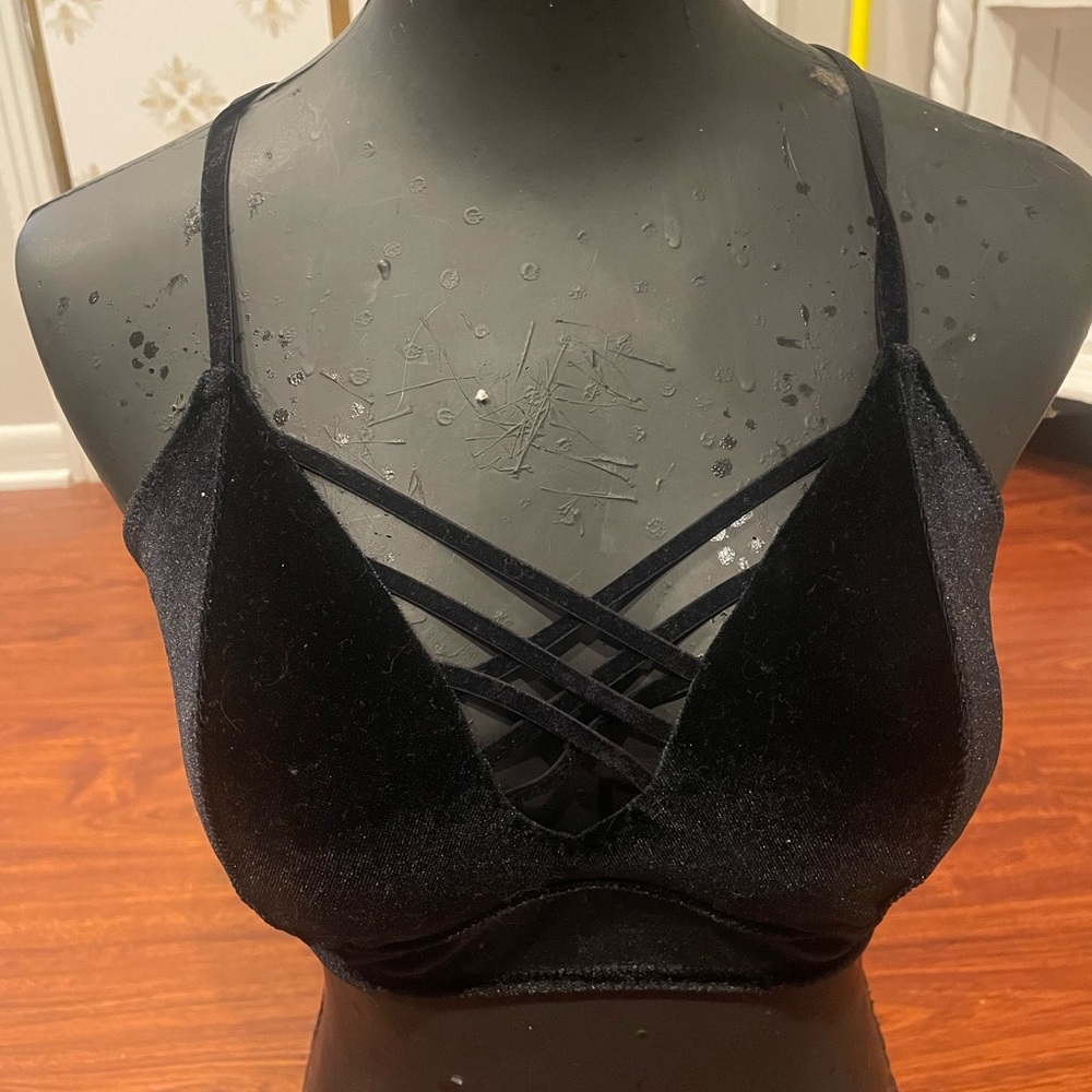 Black Velvet Strappy Bralette Crop Top